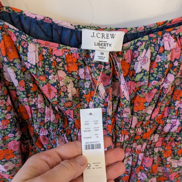 J. Crew Liberty Print Meadow Song Floral Cinched Waist Long Sleeve Dress - Picture 4 of 8